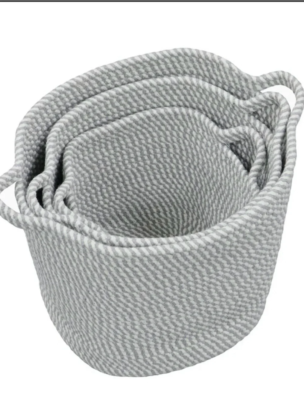 JVL Edison Gray /White Woven Rope Storage 3  Nesting Baskets with Handles Cotton